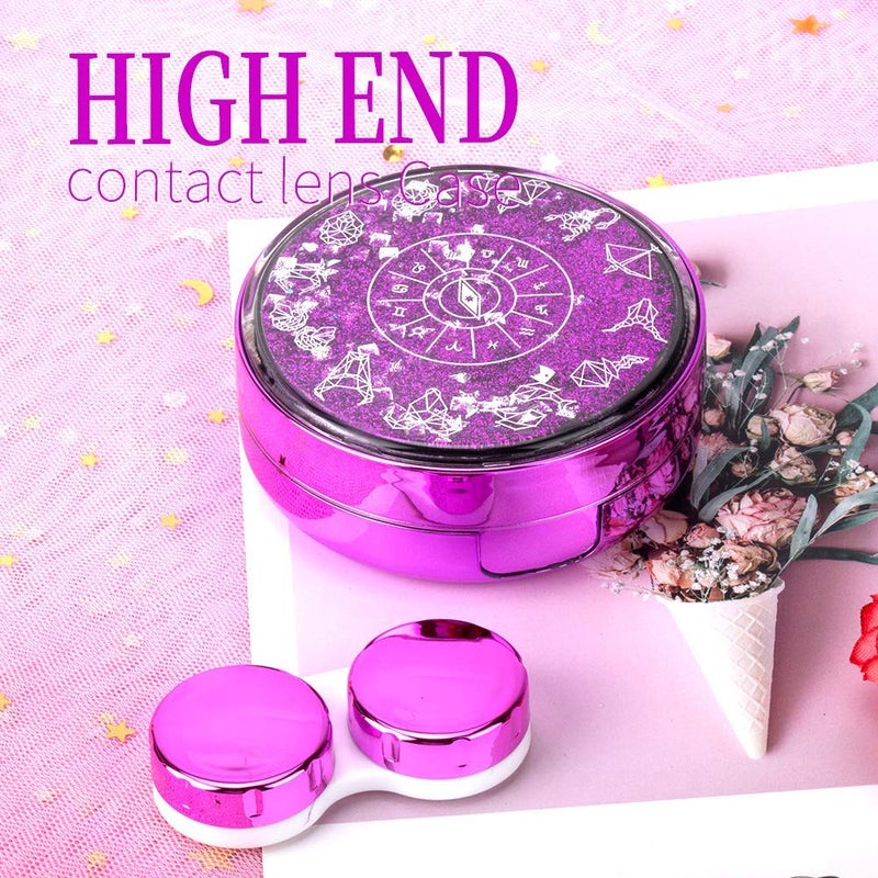 ofone Contact Lens Case, Bling Constellations Contact Cases with Tweezers Remover Tool Mirror Solution Bottle Contact Lenses Storage Container Kit for Travel (Purple) - Image 3